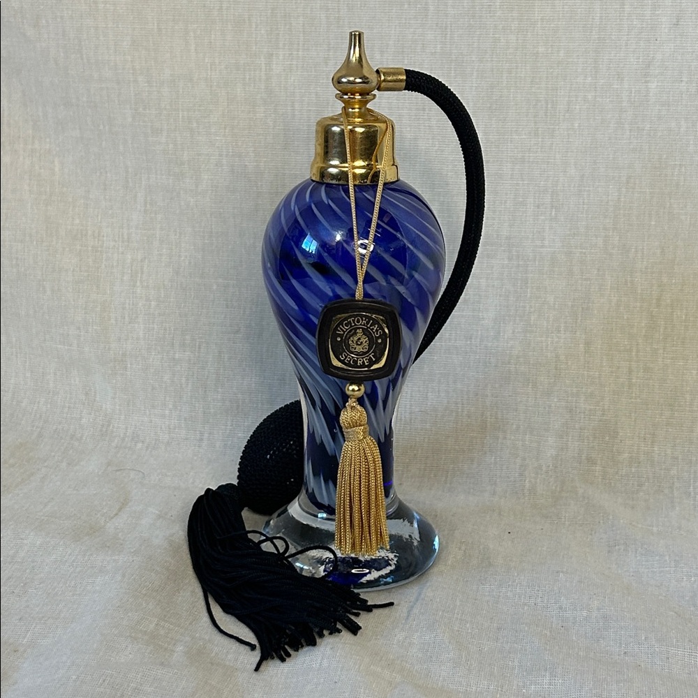 Victoria’s Secret Cobalt Blue Glass Perfume Atomizer Bottle w Tassel Y2K